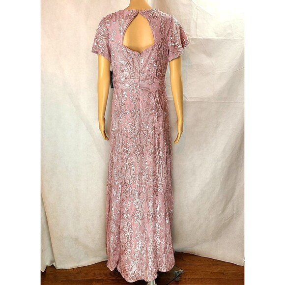 New R&M Richards Women's (8) Rose Embroidered & Sequin Flutter Sleeve Maxi Dress - Picture 6 of 16